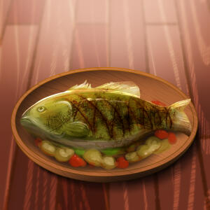 Artistic rendition of grilled fish